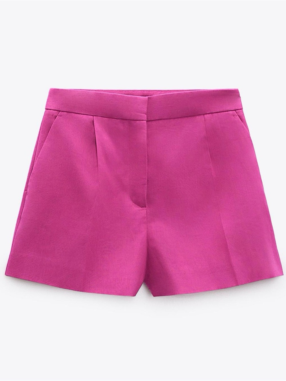 Zara Women's Linen Blend Pleated Shorts With Darts